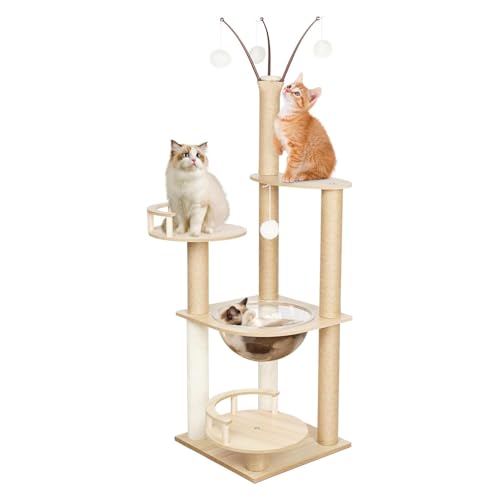 YPDOPORA Katzenbaum, Katzenturm Aus Holz Für Große Hauskatzen, 132 cm Großer Katzenbaumturm Mit Sisal-Kratzbäumen, Transparenter Sitzstange Und Baumelndem Fellball Für Kleine Große Katzen YPDOPORA Katzenbaum, Katzenturm Aus Holz Für Große Hauskatzen, 132 cm Großer Katzenbaumturm Mit Sisal-Kratzbäumen, Transparenter Sitzstange Und Baumelndem Fellball Für Kleine Große Katzen von YPDOPORA