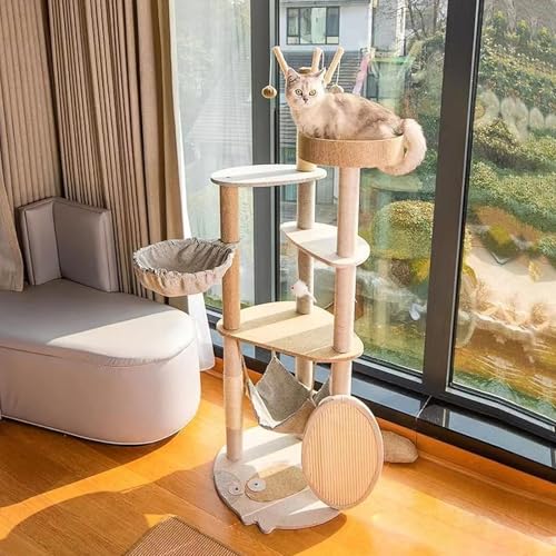 YPDOPORA Katzenbaum Für Hauskatzen, Großes Holz, Katzenturm, 5-Stufiger Großer Katzenbaum Vom Boden Bis Zur Decke Mit Kratzbaum, Sitzstange, Hängematte, Hängendem Katzenbett YPDOPORA Katzenbaum Für Hauskatzen, Großes Holz, Katzenturm, 5-Stufiger Großer Katzenbaum Vom Boden Bis Zur Decke Mit Kratzbaum, Sitzstange, Hängematte, Hängendem Katzenbett von YPDOPORA