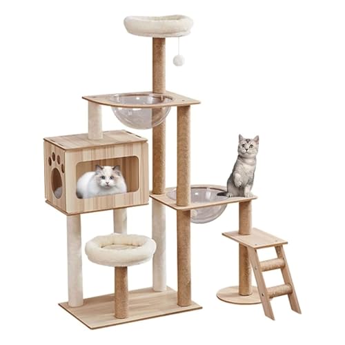 YPDOPORA Katzenbaum Für Hauskatzen, Moderner Katzenbaum, Katzenturm Aus Holz Mit Großer Raumkapsel, Katzenwohnung Mit Sisal-Kratzbaum Und Lustigem Spielzeug, Katzenmöbel, Aktivitätszentrum, 140 cm,B YPDOPORA Katzenbaum Für Hauskatzen, Moderner Katzenbaum, Katzenturm Aus Holz Mit Großer Raumkapsel, Katzenwohnung Mit Sisal-Kratzbaum Und Lustigem Spielzeug, Katzenmöbel, Aktivitätszentrum, 140 cm,B von YPDOPORA