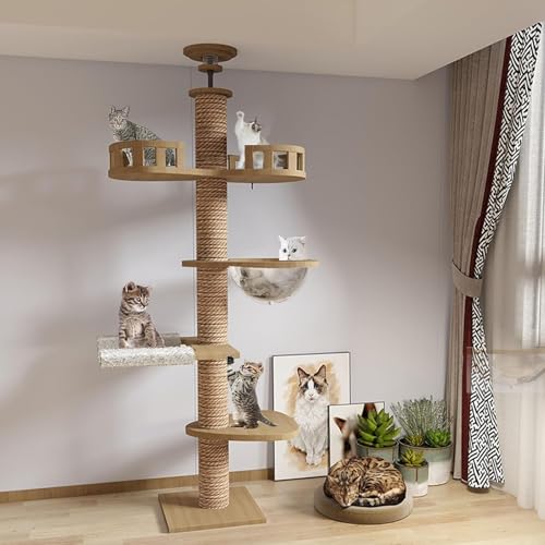 YPDOPORA Katzenbaum Mit Verstellbarer Höhe Vom Boden Bis Zur Decke, 241,3–274,9 cm Hoch, 11,0 cm Breit, Kratzbaum, Katzenhängematte, Mit Sisalseil Umwickelt, Raumkapsel, Strapazierfähig YPDOPORA Katzenbaum Mit Verstellbarer Höhe Vom Boden Bis Zur Decke, 241,3–274,9 cm Hoch, 11,0 cm Breit, Kratzbaum, Katzenhängematte, Mit Sisalseil Umwickelt, Raumkapsel, Strapazierfähig von YPDOPORA