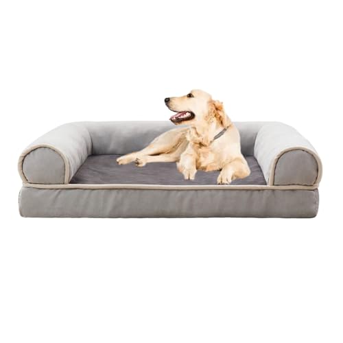 YPDOPORA Katzenbett, Hundecouch, Bett Mit Abnehmbaren Nackenrollen Und Waschbarem Bezug, Wasserdichtes Futter Für Haustierbedarf Und rutschfeste Unterseite, Sofa Aus Plüsch Und Wildleder,Silber,2XL von YPDOPORA