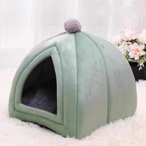 YPDOPORA Katzenbett Für Den Innenbereich, Faltbares Katzenhaus, Katzenhöhlenbetten, Kuppelkatzenzelt Mit Abnehmbarem, Waschbarem Kissen, Kätzchenhütten Mit Rutschfester Unterseite,Grün,L von YPDOPORA