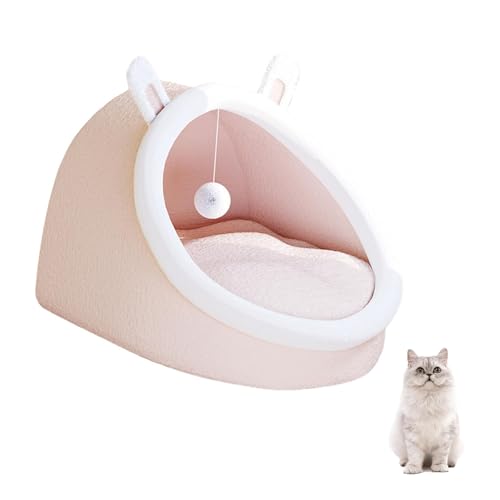 YPDOPORA Katzenbetten Für Hauskatzen, Halbgeschlossenes Katzenhöhlenbett Mit Plüschball, Großer Platz Zum Schlafen Für Katzen, Weiches Und Bequemes Katzenbett Mit Bezug,Rosa,L von YPDOPORA