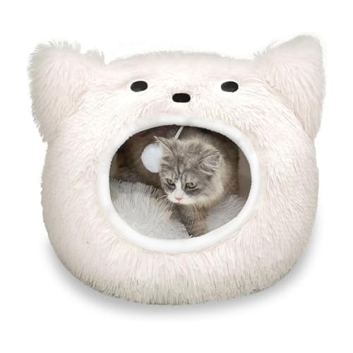 YPDOPORA Katzenbetten Für Hauskatzen, Katzenhöhle, Katzenhöhle Für Hauskatzen, Katzenbetthöhle, Große Katzenbetten, Gemütliches Katzenbett Mit Kapuze Und Weichem Kissen, Abnehmbar Und Waschbar,Weiß von YPDOPORA