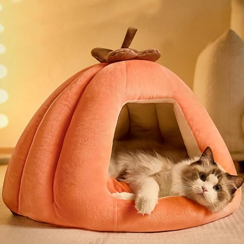 YPDOPORA Katzenbetten Für Hauskatzen, Katzenhöhlenbett, Katzenhaus, Katzenzelt Mit Abnehmbarem, Waschbarem Kissen, Weiche Kätzchenbetten, Katzenschlafbett, Katzennest, Welpenhaus,Orange,S von YPDOPORA