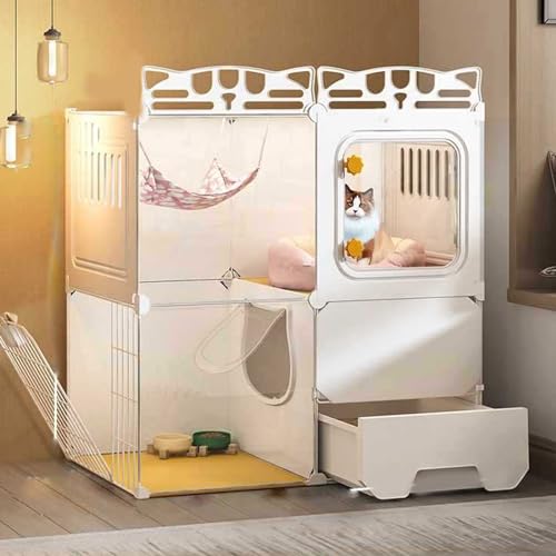 YPDOPORA Katzengehege Mit Katzentoilette, Katzenkäfige Für Den Innenbereich, Interaktive Katzenvilla, Upgrade-Laufrad, Frei Beweglich, Leicht Zu Reinigen,B YPDOPORA Katzengehege Mit Katzentoilette, Katzenkäfige Für Den Innenbereich, Interaktive Katzenvilla, Upgrade-Laufrad, Frei Beweglich, Leicht Zu Reinigen,B von YPDOPORA
