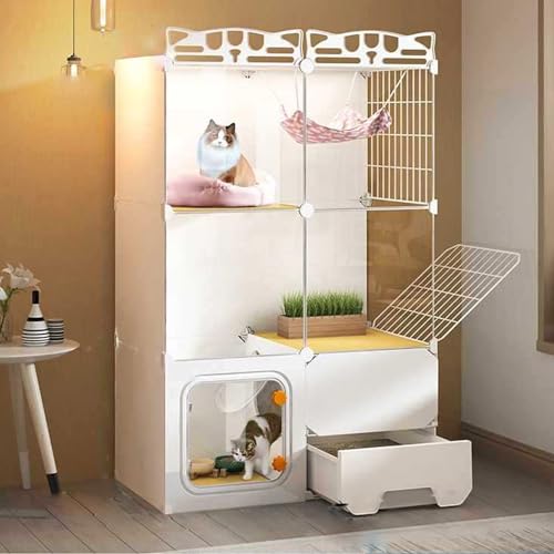YPDOPORA Katzengehege Mit Katzentoilette, Katzenkäfige Für Den Innenbereich, Interaktive Katzenvilla, Upgrade-Laufrad, Frei Beweglich, Leicht Zu Reinigen,E YPDOPORA Katzengehege Mit Katzentoilette, Katzenkäfige Für Den Innenbereich, Interaktive Katzenvilla, Upgrade-Laufrad, Frei Beweglich, Leicht Zu Reinigen,E von YPDOPORA