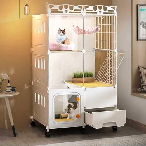 YPDOPORA Katzengehege Mit Katzentoilette, Katzenkäfige Für Den Innenbereich, Interaktive Katzenvilla, Upgrade-Laufrad, Frei Beweglich, Leicht Zu Reinigen,G YPDOPORA Katzengehege Mit Katzentoilette, Katzenkäfige Für Den Innenbereich, Interaktive Katzenvilla, Upgrade-Laufrad, Frei Beweglich, Leicht Zu Reinigen,G von YPDOPORA