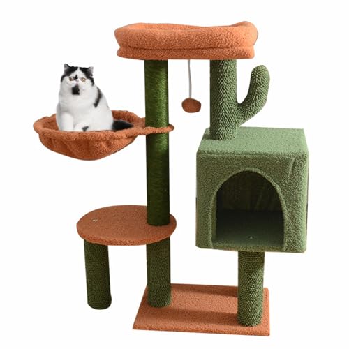 YPDOPORA Katzenhaus Für Hauskatzen, Kaktus-Kratzbaum 89 cm – Mittlerer Katzenturm Mit Sisal-Kratzbaum, Großer Gepolsterter Sitzstange Oben, Bequemer Hängematte Und 2 Baumelnden Bällen YPDOPORA Katzenhaus Für Hauskatzen, Kaktus-Kratzbaum 89 cm – Mittlerer Katzenturm Mit Sisal-Kratzbaum, Großer Gepolsterter Sitzstange Oben, Bequemer Hängematte Und 2 Baumelnden Bällen von YPDOPORA