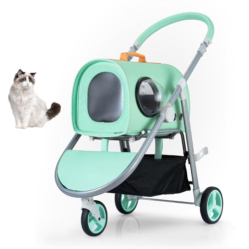 YPDOPORA Katzenkäfig-Jogger-Kinderwagen Für Kleine Katzenhunde, Faltbarer Haustier-Kinderwagen Mit Aufbewahrungskorb Und Atmungsaktivem, Sichtbarem Netz, Tragbarer Katzen-/Hunde-Kinderwagen,Blau von YPDOPORA