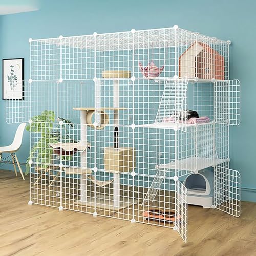 YPDOPORA Katzenkäfige Für Den Innenbereich, Großes DIY-Katzengehege, Katzenlaufstall, Abnehmbarer Kleintierkäfig Aus Metall Mit Hängematte/Katzentoilette/Katzennest/Katzennapf,E YPDOPORA Katzenkäfige Für Den Innenbereich, Großes DIY-Katzengehege, Katzenlaufstall, Abnehmbarer Kleintierkäfig Aus Metall Mit Hängematte/Katzentoilette/Katzennest/Katzennapf,E von YPDOPORA