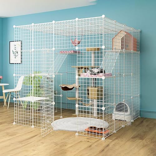 YPDOPORA Katzenkäfige Für Den Innenbereich, Großes DIY-Katzengehege, Katzenlaufstall, Abnehmbarer Kleintierkäfig Aus Metall Mit Hängematte/Katzentoilette/Katzennest/Katzennapf,J YPDOPORA Katzenkäfige Für Den Innenbereich, Großes DIY-Katzengehege, Katzenlaufstall, Abnehmbarer Kleintierkäfig Aus Metall Mit Hängematte/Katzentoilette/Katzennest/Katzennapf,J von YPDOPORA