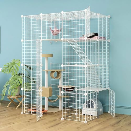 YPDOPORA Katzenkäfige Für Den Innenbereich, Großes DIY-Katzengehege, Katzenlaufstall, Abnehmbarer Kleintierkäfig Aus Metall Mit Hängematte/Katzentoilette/Katzennest/Katzennapf,K YPDOPORA Katzenkäfige Für Den Innenbereich, Großes DIY-Katzengehege, Katzenlaufstall, Abnehmbarer Kleintierkäfig Aus Metall Mit Hängematte/Katzentoilette/Katzennest/Katzennapf,K von YPDOPORA