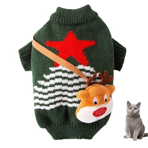 YPDOPORA Katzenkleidung, Katzen-Weihnachtspullover Mit Süßem Rucksack, Winterstrickwaren, Warme Kleidung, Haustierpullover Für Kätzchen,Grün,L von YPDOPORA