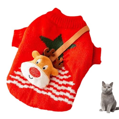 YPDOPORA Katzenkleidung, Katzen-Weihnachtspullover Mit Süßem Rucksack, Winterstrickwaren, Warme Kleidung, Haustierpullover Für Kätzchen,Rot,L von YPDOPORA