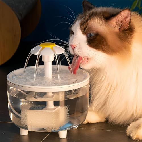 YPDOPORA Katzentrinkbrunnen Mit Filterschwamm, 1 L, Runder Automatischer Katzenbrunnen Für Katzen Und Hunde, Ultraleiser Spenderbrunnen Für Kleine Hunde Und Katzen Im Innenbereich von YPDOPORA