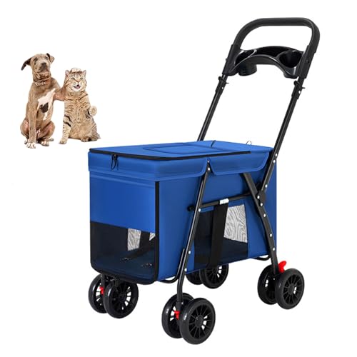 YPDOPORA Kinderwagen Für Haustiere, Faltbarer Hunde-/Katzenkäfig, Jogger-Kinderwagen, Extragroßer Hundekinderwagen Mit 4 Rädern, Atmungsaktives Netzgewebe Mit Aufbewahrungskorb,Blau YPDOPORA Kinderwagen Für Haustiere, Faltbarer Hunde-/Katzenkäfig, Jogger-Kinderwagen, Extragroßer Hundekinderwagen Mit 4 Rädern, Atmungsaktives Netzgewebe Mit Aufbewahrungskorb,Blau von YPDOPORA