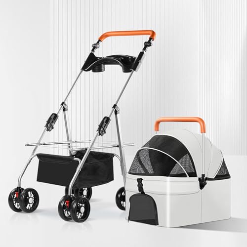 YPDOPORA Kinderwagen Für Haustiere Mit 4 Rädern, Kinderwagen Für Hunde Und Katzen, Doppelfenster Vorne Und Hinten, Atmungsaktives Netzgewebe, Zusammenklappbarer Kinderwagen Mit Haustierkäfig,Grau von YPDOPORA