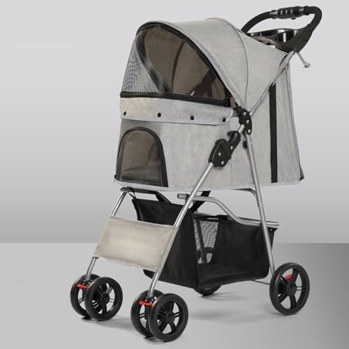YPDOPORA Kinderwagen Für Haustiere Mit 4 Rädern, Kinderwagen Für Kleine/Mittelgroße Hunde Und Katzen, Leicht, Getränkehalter, Aufbewahrungskorb, Herausnehmbarer Einsatz, Sicherheitsgurt,Grau YPDOPORA Kinderwagen Für Haustiere Mit 4 Rädern, Kinderwagen Für Kleine/Mittelgroße Hunde Und Katzen, Leicht, Getränkehalter, Aufbewahrungskorb, Herausnehmbarer Einsatz, Sicherheitsgurt,Grau von YPDOPORA