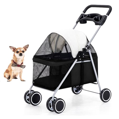 YPDOPORA Kinderwagen Für Katzen Und Hunde, 4 Räder, Zusammenklappbarer Kinderwagen Für Outdoor-Reisen Mit Haustieren, Käfigkinderwagen Für Hunde Und Katzen Mit Getränkehalter, Atmungsaktiv,Schwarz YPDOPORA Kinderwagen Für Katzen Und Hunde, 4 Räder, Zusammenklappbarer Kinderwagen Für Outdoor-Reisen Mit Haustieren, Käfigkinderwagen Für Hunde Und Katzen Mit Getränkehalter, Atmungsaktiv,Schwarz von YPDOPORA