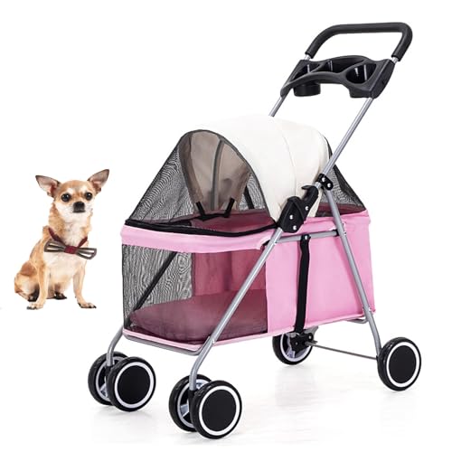 YPDOPORA Kinderwagen Für Katzen Und Hunde, 4 Räder, Zusammenklappbarer Kinderwagen Für Outdoor-Reisen Mit Haustieren, Käfigkinderwagen Für Hunde Und Katzen Mit Getränkehalter, Atmungsaktiv,Rosa YPDOPORA Kinderwagen Für Katzen Und Hunde, 4 Räder, Zusammenklappbarer Kinderwagen Für Outdoor-Reisen Mit Haustieren, Käfigkinderwagen Für Hunde Und Katzen Mit Getränkehalter, Atmungsaktiv,Rosa von YPDOPORA
