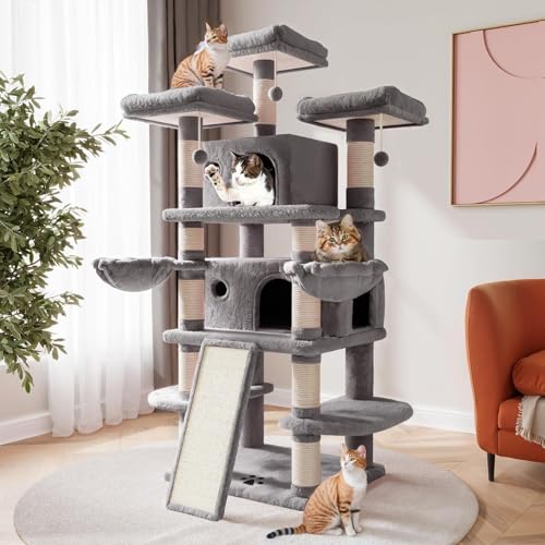 YPDOPORA Kratzbaum Für Große Katzen Mit Extragroßer Sitzstange Oben, 143 cm Katzenturm Für Große Katzen Mit Plüschhängematte, Katzenregalen Und Hängendem Pompon, Katzenkratzbäumen Und 2 Katzenhäusern YPDOPORA Kratzbaum Für Große Katzen Mit Extragroßer Sitzstange Oben, 143 cm Katzenturm Für Große Katzen Mit Plüschhängematte, Katzenregalen Und Hängendem Pompon, Katzenkratzbäumen Und 2 Katzenhäusern von YPDOPORA