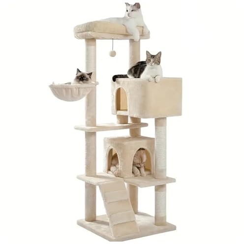 YPDOPORA Kratzbaum Für Hauskatzen, 2 Gemütliche Katzentoiletten Mit Geräumiger Sitzstange Oben, 143 cm Hoher Mehrstöckiger Katzenturm Mit Kratzbäumen, 2 Katzenhöhlen, Plüschhängematte,Beige YPDOPORA Kratzbaum Für Hauskatzen, 2 Gemütliche Katzentoiletten Mit Geräumiger Sitzstange Oben, 143 cm Hoher Mehrstöckiger Katzenturm Mit Kratzbäumen, 2 Katzenhöhlen, Plüschhängematte,Beige von YPDOPORA