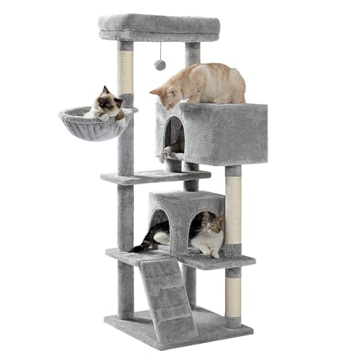 YPDOPORA Kratzbaum Für Hauskatzen, 2 Gemütliche Katzentoiletten Mit Geräumiger Sitzstange Oben, 143 cm Hoher Mehrstöckiger Katzenturm Mit Kratzbäumen, 2 Katzenhöhlen, Plüschhängematte,Grau YPDOPORA Kratzbaum Für Hauskatzen, 2 Gemütliche Katzentoiletten Mit Geräumiger Sitzstange Oben, 143 cm Hoher Mehrstöckiger Katzenturm Mit Kratzbäumen, 2 Katzenhöhlen, Plüschhängematte,Grau von YPDOPORA