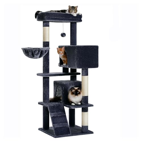YPDOPORA Kratzbaum Für Hauskatzen, 2 Gemütliche Katzentoiletten Mit Geräumiger Sitzstange Oben, 143 cm Hoher Mehrstöckiger Katzenturm Mit Kratzbäumen, 2 Katzenhöhlen, Plüschhängematte,Schwarz YPDOPORA Kratzbaum Für Hauskatzen, 2 Gemütliche Katzentoiletten Mit Geräumiger Sitzstange Oben, 143 cm Hoher Mehrstöckiger Katzenturm Mit Kratzbäumen, 2 Katzenhöhlen, Plüschhängematte,Schwarz von YPDOPORA