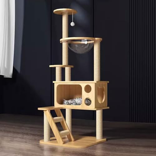 YPDOPORA Kratzbaum Für Hauskatzen, Kratzbaumturm Aus Mehrstöckigem Reinem Holz, Kratzbaum Aus Holz Mit Gemütlicher Höhle, Kratzbaum, Durchsichtiger Schüssel Und Sprungplattform, Katzenturm YPDOPORA Kratzbaum Für Hauskatzen, Kratzbaumturm Aus Mehrstöckigem Reinem Holz, Kratzbaum Aus Holz Mit Gemütlicher Höhle, Kratzbaum, Durchsichtiger Schüssel Und Sprungplattform, Katzenturm von YPDOPORA
