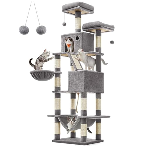 YPDOPORA Kratzbaumturm, Mehrstöckiges Plüsch-Katzenhaus Für Hauskatzen, 206 cm Großer Katzenturm Mit 13 Kratzbäumen, 2 Sitzstangen, 2 Höhlen, Korb, Hängematte, Pompons YPDOPORA Kratzbaumturm, Mehrstöckiges Plüsch-Katzenhaus Für Hauskatzen, 206 cm Großer Katzenturm Mit 13 Kratzbäumen, 2 Sitzstangen, 2 Höhlen, Korb, Hängematte, Pompons von YPDOPORA