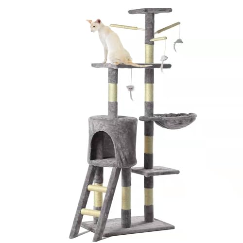 YPDOPORA Kratzbaumturm Für Große Hauskatzen, Mehrstöckiger Großer Katzen-Aktivitätsbaum Mit Hängematten, Katzenklettergerüst Für Den Innenbereich Mit Sprungplattform, Spielzeug,B YPDOPORA Kratzbaumturm Für Große Hauskatzen, Mehrstöckiger Großer Katzen-Aktivitätsbaum Mit Hängematten, Katzenklettergerüst Für Den Innenbereich Mit Sprungplattform, Spielzeug,B von YPDOPORA