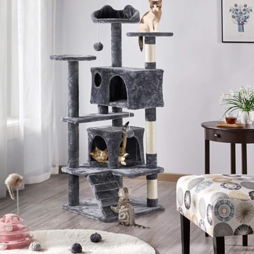 YPDOPORA Kratzbaumturm Für Hauskatzen, 137,2 cm Hohes Mehrstöckiges Haustiermöbel, Kätzchen-Spielhaus Mit Sisal-Kratzbaum, Große Wohnung, Kletterleiter, Kätzchen-Plüschspielzeug,A YPDOPORA Kratzbaumturm Für Hauskatzen, 137,2 cm Hohes Mehrstöckiges Haustiermöbel, Kätzchen-Spielhaus Mit Sisal-Kratzbaum, Große Wohnung, Kletterleiter, Kätzchen-Plüschspielzeug,A von YPDOPORA