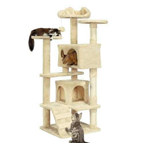 YPDOPORA Kratzbaumturm Für Hauskatzen, 137,2 cm Hohes Mehrstöckiges Haustiermöbel, Kätzchen-Spielhaus Mit Sisal-Kratzbaum, Große Wohnung, Kletterleiter, Kätzchen-Plüschspielzeug,B YPDOPORA Kratzbaumturm Für Hauskatzen, 137,2 cm Hohes Mehrstöckiges Haustiermöbel, Kätzchen-Spielhaus Mit Sisal-Kratzbaum, Große Wohnung, Kletterleiter, Kätzchen-Plüschspielzeug,B von YPDOPORA