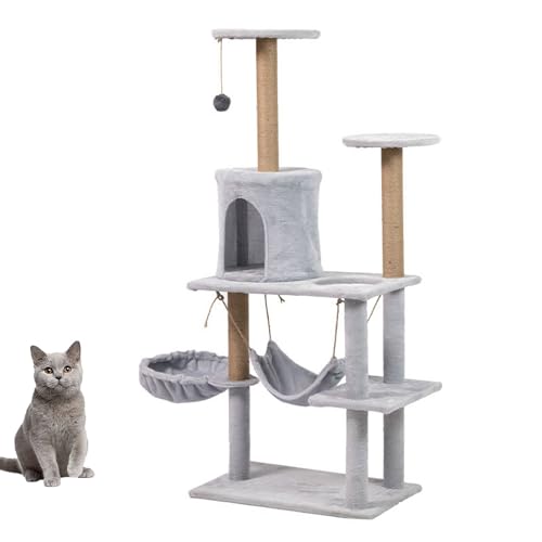 YPDOPORA Mehrstöckiger Katzenbaum Aus Kunstfell, 137,2 cm, Mit Luxuriöser Wohnfläche, Abnehmbarer Hängematte, Natürlichem Sisal-Kratzbaum Und Gepolsterter Sitzstange Oben Für Kätzchen Und Katzen,Grau YPDOPORA Mehrstöckiger Katzenbaum Aus Kunstfell, 137,2 cm, Mit Luxuriöser Wohnfläche, Abnehmbarer Hängematte, Natürlichem Sisal-Kratzbaum Und Gepolsterter Sitzstange Oben Für Kätzchen Und Katzen,Grau von YPDOPORA