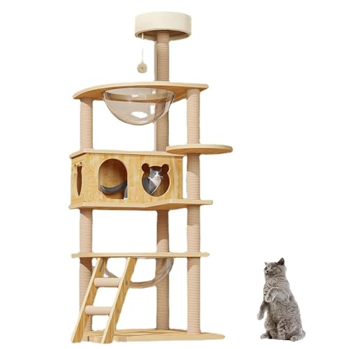 YPDOPORA Moderner Katzenbaum Aus Holz Für Große Katzen Im Haus, Mehrstöckiges Kratzspielhaus Für Katzen, Katzenturm Mit Acrylkuppel, Kratzbaum, Gemütliche Sitzstange YPDOPORA Moderner Katzenbaum Aus Holz Für Große Katzen Im Haus, Mehrstöckiges Kratzspielhaus Für Katzen, Katzenturm Mit Acrylkuppel, Kratzbaum, Gemütliche Sitzstange von YPDOPORA