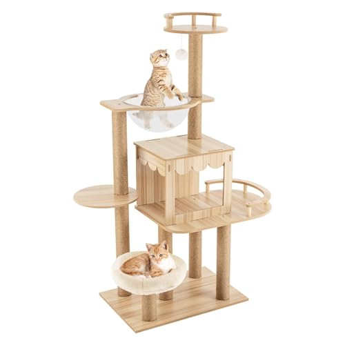 YPDOPORA Moderner Katzenbaumturm Für Hauskatzen, Katzenbaum Mit Zaun, Kratzbaum Und Abnehmbaren Pads Für Kleine Und Große Katzen, Katzenturm Aus Holz, Sprungplattform YPDOPORA Moderner Katzenbaumturm Für Hauskatzen, Katzenbaum Mit Zaun, Kratzbaum Und Abnehmbaren Pads Für Kleine Und Große Katzen, Katzenturm Aus Holz, Sprungplattform von YPDOPORA
