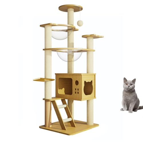 YPDOPORA Moderner Katzenbaumturm – Katzenbaum Aus Holz Für Hauskatzen | Mehrstöckiges Katzenhaus Mit Hängematte, Kratzbaum Und Sitzstange Oben, Sprungplattformen Und Hangball,A YPDOPORA Moderner Katzenbaumturm – Katzenbaum Aus Holz Für Hauskatzen | Mehrstöckiges Katzenhaus Mit Hängematte, Kratzbaum Und Sitzstange Oben, Sprungplattformen Und Hangball,A von YPDOPORA