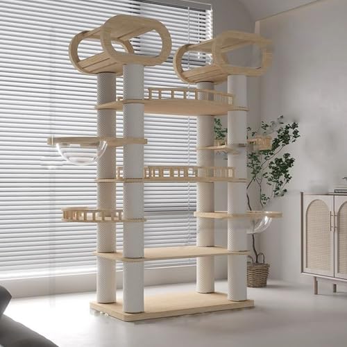 YPDOPORA Moderner Kratzbaumturm, Großer Katzenturm Für Hauskatzen, Mehrstöckiger Hoher Kletterturm Aus Massivholz, Kätzchenmöbel Mit Kratzbaum, Riesiges Katzenhaus Für Mehrkatzenfamilien,B von YPDOPORA