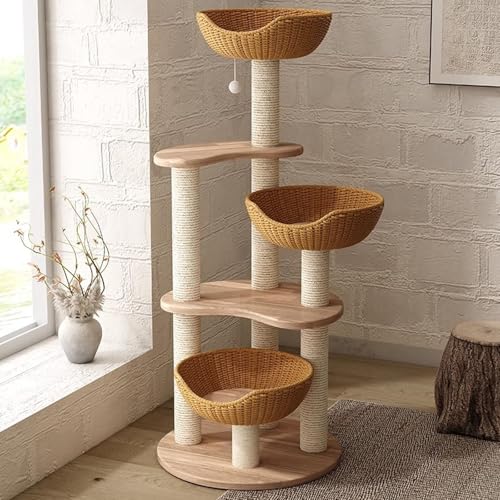 YPDOPORA Moderner Kratzbaumturm Für Große Katzen, 3 Katzennester, Manuell Handgewebter Mehrstufiger Kratzbaum, Katzenturm Aus Holz, Kratzbäume Aus Sisal, Katzenhaus Für Hauskatzen YPDOPORA Moderner Kratzbaumturm Für Große Katzen, 3 Katzennester, Manuell Handgewebter Mehrstufiger Kratzbaum, Katzenturm Aus Holz, Kratzbäume Aus Sisal, Katzenhaus Für Hauskatzen von YPDOPORA