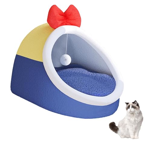 YPDOPORA Niedliches Katzenbett, Halbgeschlossenes Katzenbett, Süßes Warmes Schlafnest, Ultraweich Für Hauskatzen, Kätzchenversteck Mit Rand, Plüschspielzeug Für Welpen Und Kätzchen,Rot,S von YPDOPORA