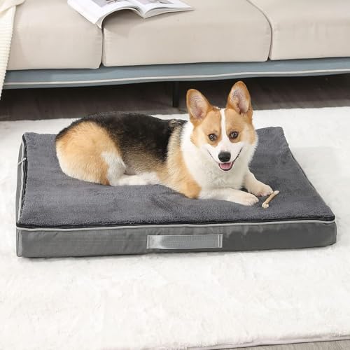 YPDOPORA Orthopädisches Hundebett Aus Schaumstoff, Dickes Memory-Schaum-Hundebett in Eierkartonform, Hundebett Aus Memory-Schaum Mit Abnehmbarem, Waschbarem Bezug Und Rutschfester Unterseite,Grau,M von YPDOPORA
