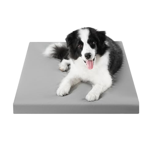 YPDOPORA Orthopädisches Hundebett Für Mittelgroße Hunde, Hundebox-Unterlage Mit Wasserdichtem, Waschbarem Bezug Und Rutschfester Unterseite Für Den Innen- Oder Terrassengebrauch,Silber,L von YPDOPORA