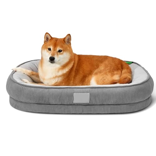 YPDOPORA Ovales Hundebett Aus Memory-Schaum, Orthopädische Hundebetten Für Mittelgroße Hunde, Waschbarer Hundebett- Und Sofabezug Mit Vierseitigem Nackenkissen, Abnehmbarer Bezug,Grau,M von YPDOPORA