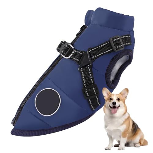 YPDOPORA Pufferjacke Für Hunde Im Winter, Dicke, Warme, Reflektierende Hundejacke, wasserdichte, Winddichte Hundemäntel Für Kleine Haustiere Mit Geschirr, D-Ring,Blau,S von YPDOPORA