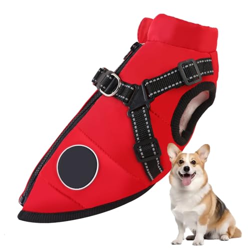 YPDOPORA Pufferjacke Für Hunde Im Winter, Dicke, Warme, Reflektierende Hundejacke, wasserdichte, Winddichte Hundemäntel Für Kleine Haustiere Mit Geschirr, D-Ring,Rot,S von YPDOPORA