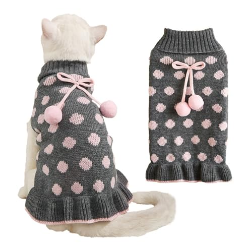 YPDOPORA Rotes Hundepullover-Kleid Mit Loch Für Die Leine. Gepunkteter Hundepullover. Warme Hundepullover Mit Bommelball Für Den Herbst Und Winter,Grün,M von YPDOPORA