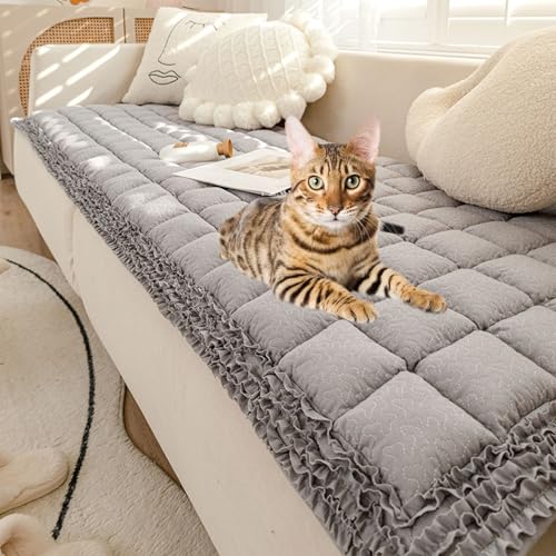YPDOPORA Sofabezug Aus Dickem, Ultraweichem Baumwoll-Steppsofabezug Mit Tierhaaren, Waschbare, Karierte, Quadratische Haustierbettmatte, rutschfest Für Katzen Und Hunde,Grau,XS YPDOPORA Sofabezug Aus Dickem, Ultraweichem Baumwoll-Steppsofabezug Mit Tierhaaren, Waschbare, Karierte, Quadratische Haustierbettmatte, rutschfest Für Katzen Und Hunde,Grau,XS von YPDOPORA