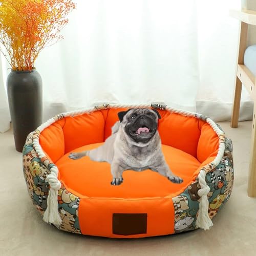 YPDOPORA Süßes Haustier-Sofabett, Ästhetisches, Weiches Katzenbett, Runder Donut Für Hauskatzen Und Kleine Hunde, Gemütliches, Waschbares, Rutschfestes Und Warmes Haustierbett,Orange,M von YPDOPORA