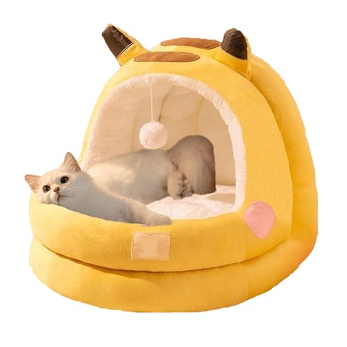 YPDOPORA Süßes Katzenbett, Katzenbett Für Den Innenbereich Mit Abnehmbarem Kissen, Haustier-Plüschzelthaus, Haustierbett Im Cartoon-Ohren-Design Mit Pompom, Superweiches Haustier-Schlafsofa,Gelb,S YPDOPORA Süßes Katzenbett, Katzenbett Für Den Innenbereich Mit Abnehmbarem Kissen, Haustier-Plüschzelthaus, Haustierbett Im Cartoon-Ohren-Design Mit Pompom, Superweiches Haustier-Schlafsofa,Gelb,S von YPDOPORA